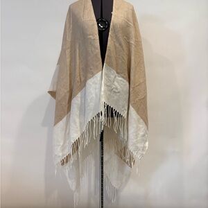 Tan and White Fringe Shawl